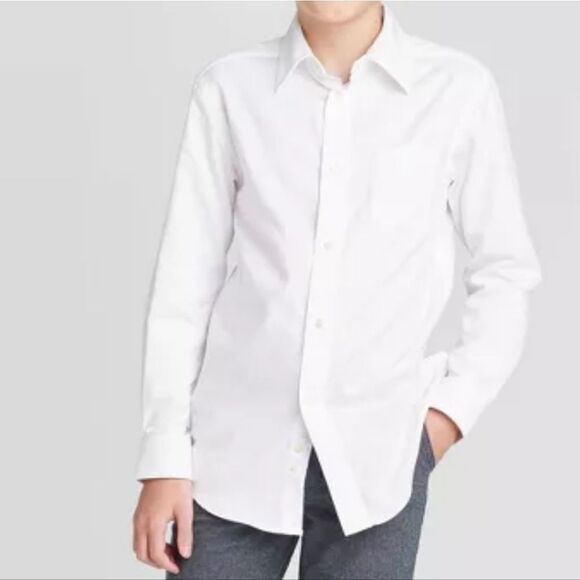 Cat & Jack™ Boy's White Long Sleeve Button-Down Shirt - Picture 1 of 13